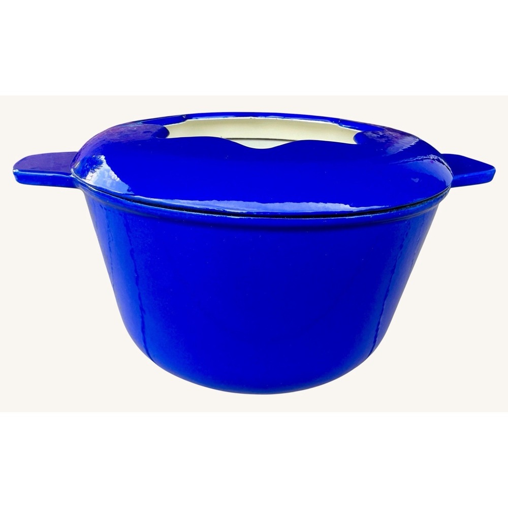 Vintage Cobalt Blue Cast Iron Simmer Pot Fondue Benjamin Medwin Homestead 1.5 Qt